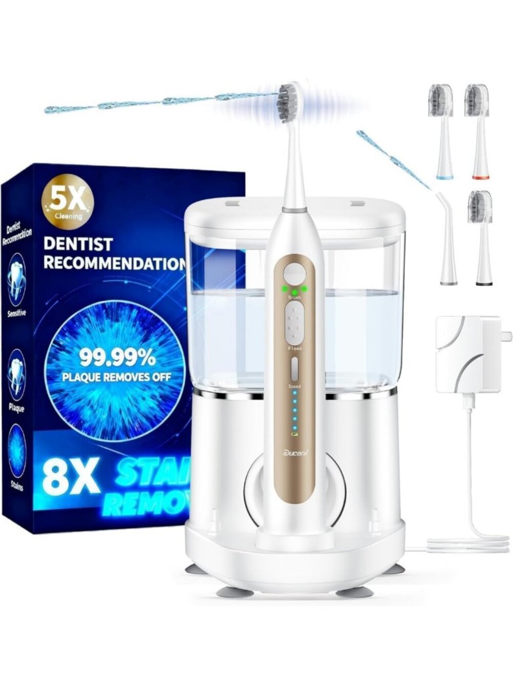 Electric Toothbrush with Water Flosser Combo, 3-in-1 Sonic Flossing Toothbrush